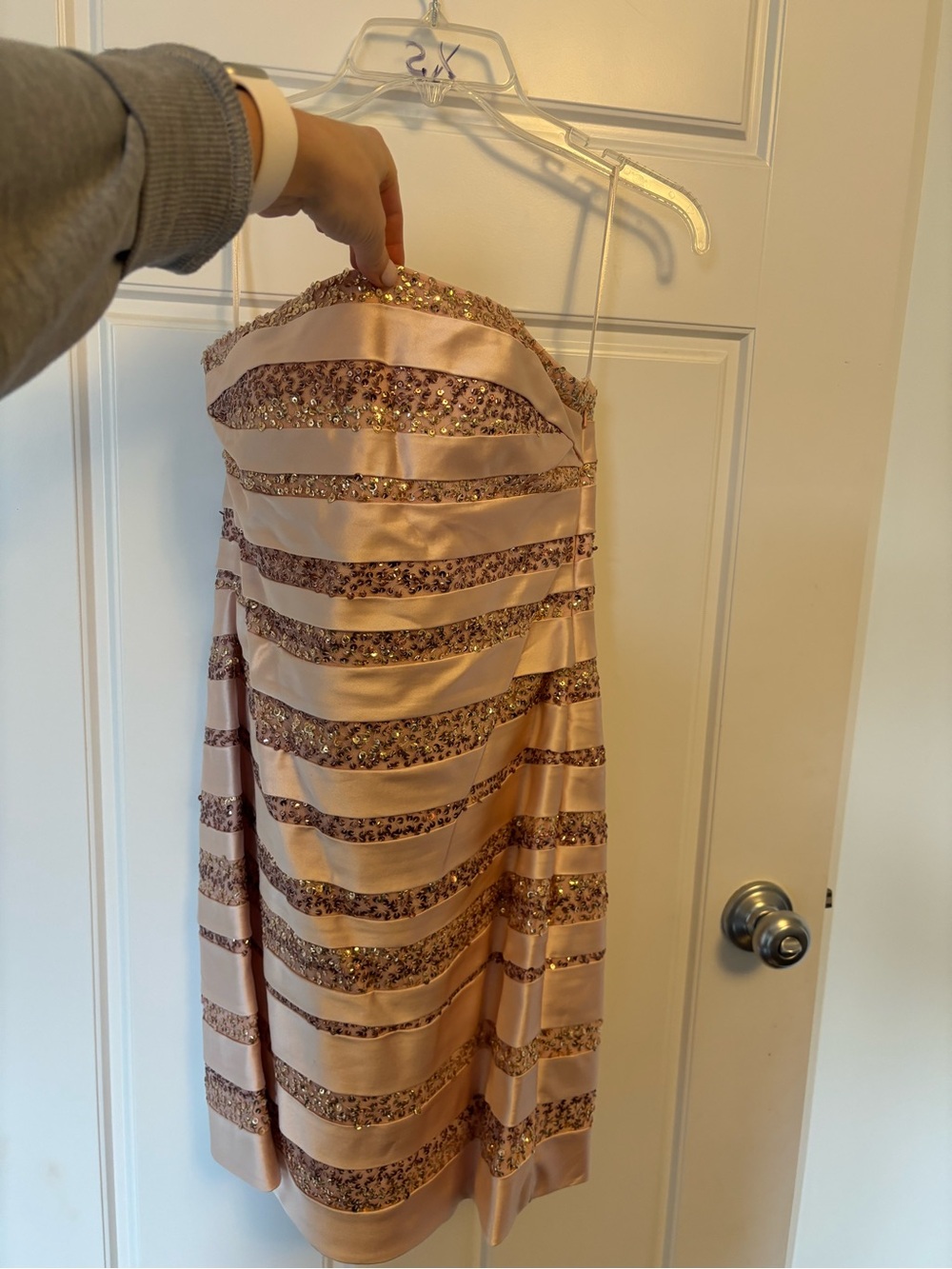 Black Label Strapless Blush Sequin Band Dress